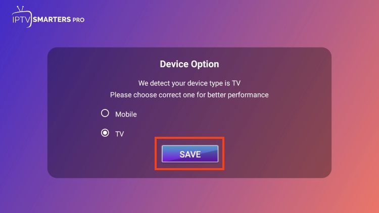 choose tv and click save